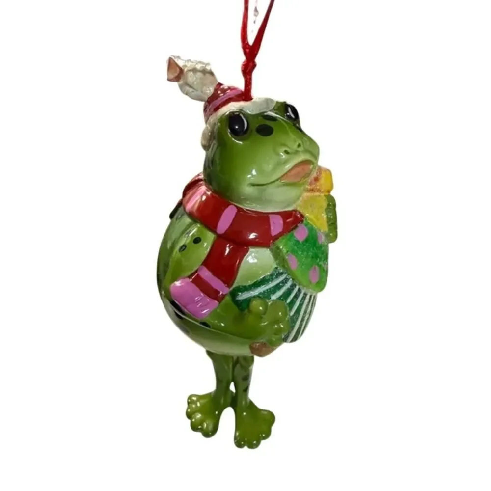 Hoppity Frog Christmas Ornaments Set of 3 Green Bell Shaped 6